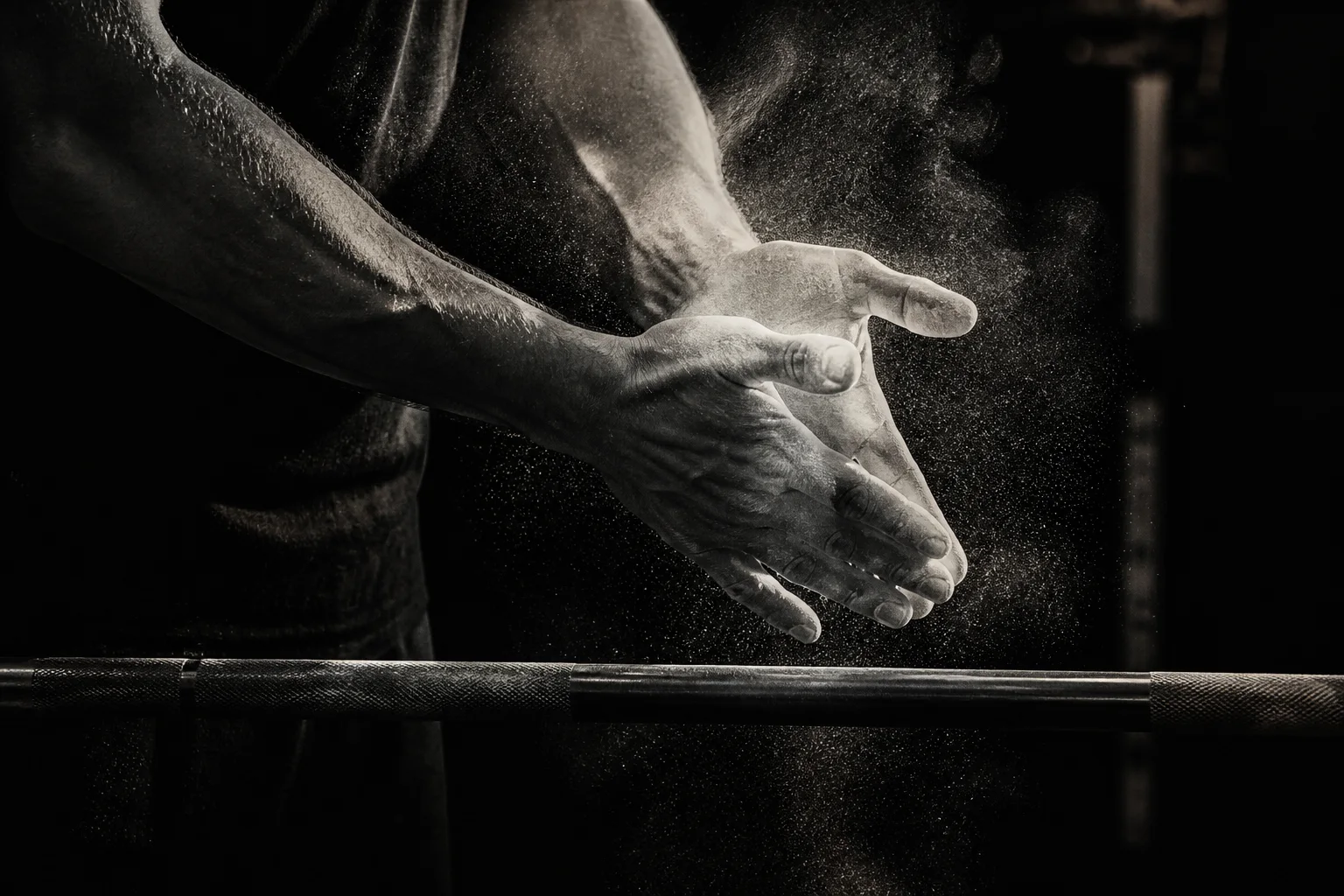Athlete preparing with lifting chalk