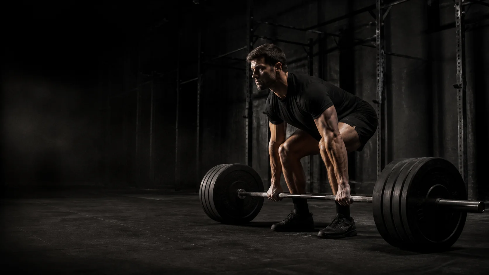 A strength athlete preparing to deadlift