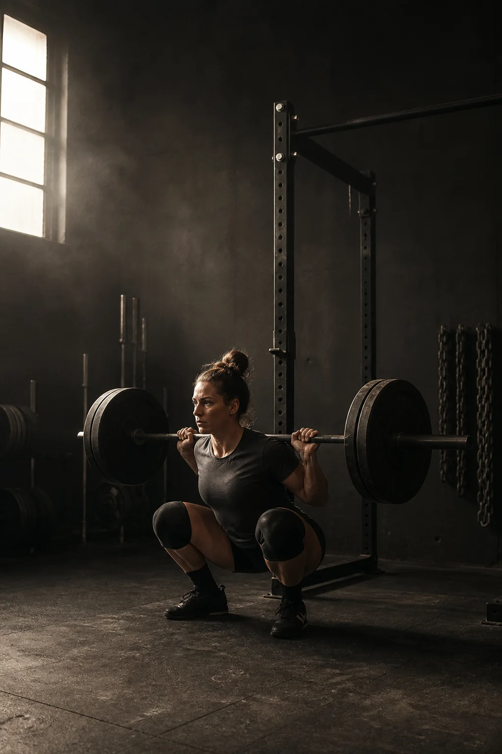 Athlete focused during a squat session